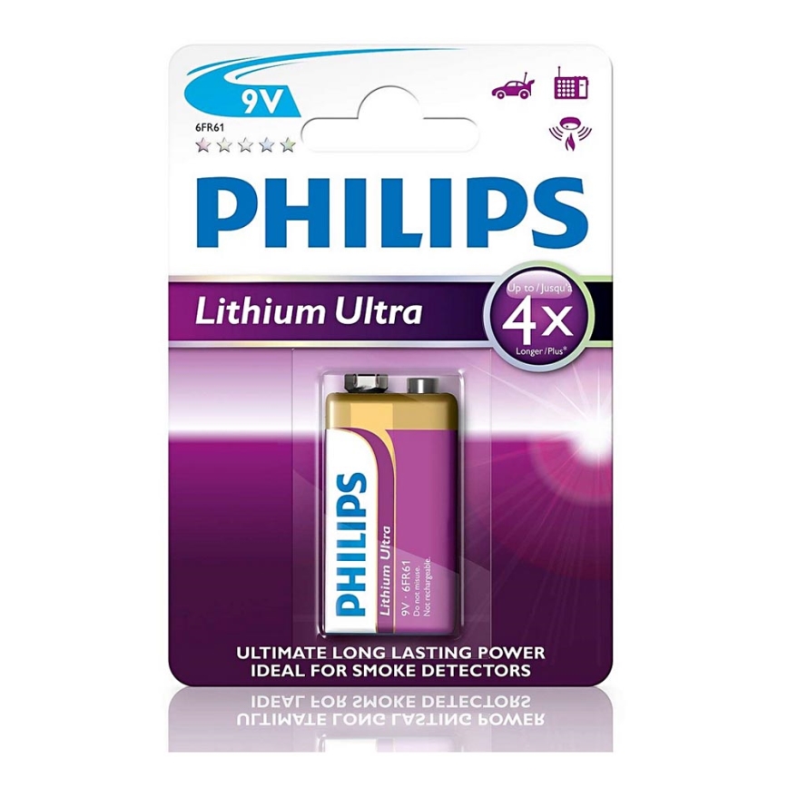 Philips 6FR61LB1A/10 - Литиева батерия 6LR61 LITHIUM ULTRA 9V 600mAh