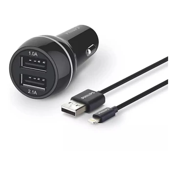 Philips DLP2357V/10 - Зарядно за кола 2xUSB/12V + кабел  USB/lightning конектор