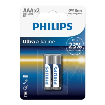 Philips LR03E2B/10 - 2 бр. Алкална батерия AAA ULTRA ALKALINE 1,5V 1250mAh