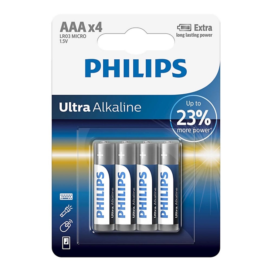 Philips LR03E4B/10 - 4 бр. Алкална батерия AAA ULTRA ALKALINE 1,5V 1250mAh