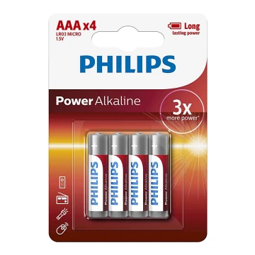 Philips LR03P4B/10 - 4 бр. Алкална батерия AAA POWER ALKALINE 1,5V 1150mAh