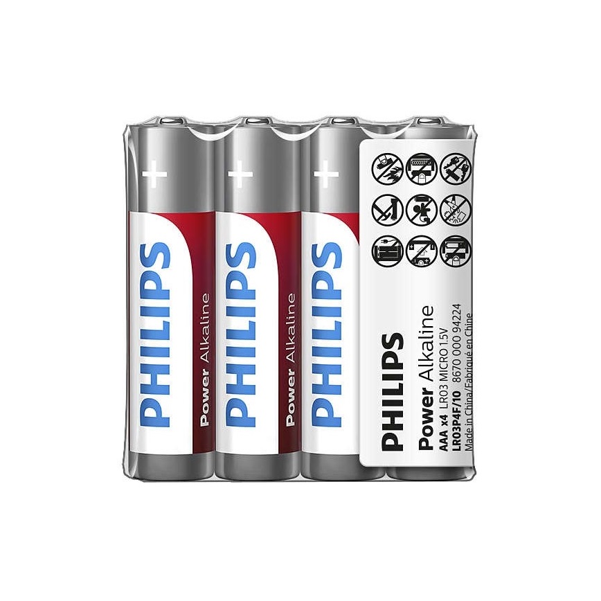 Philips LR03P4F/10 - 4 бр. Алкална батерия AAA POWER ALKALINE 1,5V 1150mAh