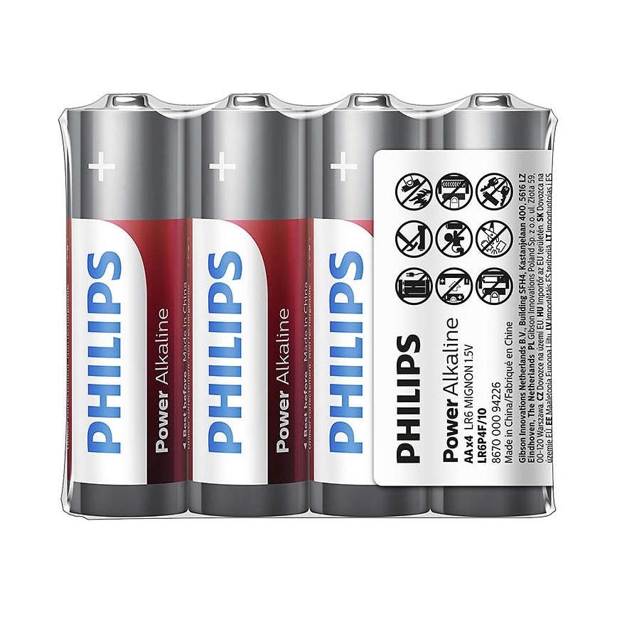 Philips LR6P4F/10 - 4 бр. Алкална батерия AA POWER ALKALINE 1,5V 2600mAh