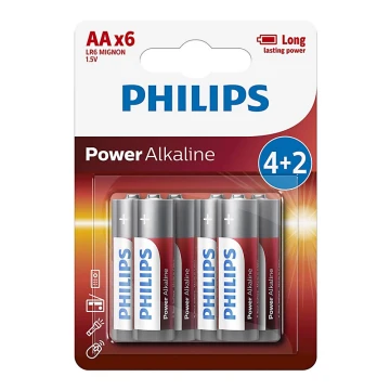 Philips LR6P6BP/10 - 6 ks Алкална батерия AA POWER ALKALINE 1,5V 2600mAhV