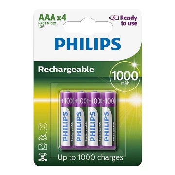 Philips R03B4RTU10/10 - 4 бр. акумулаторна батерия AAA MULTILIFE NiMH/1,2V/1000 mAh