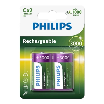 Philips R14B2A300/10 - 2 бр. акумулаторна батерия C MULTILIFE NiMH/1,2V/3000 mAh