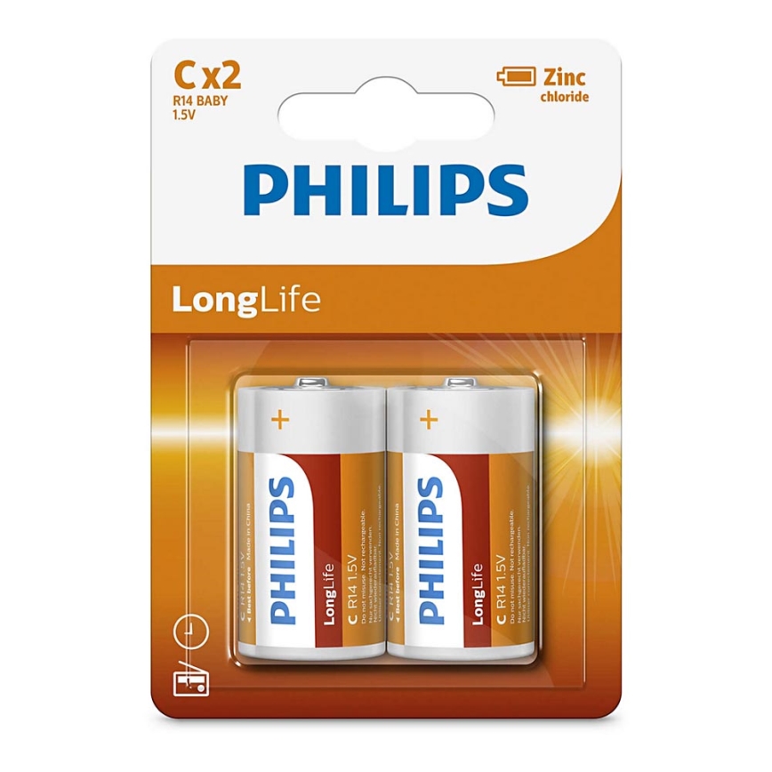 Philips R14L2B/10 - 2 бр. Батерия, цинков-хлорид C LONGLIFE 1,5V 2800mAh