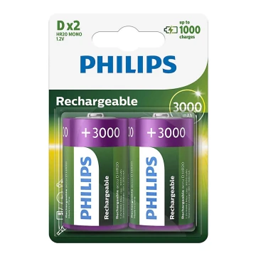 Philips R20B2A300/10 - 2 бр. акумулаторна батерия D MULTILIFE NiMH/1,2V/3000 mAh