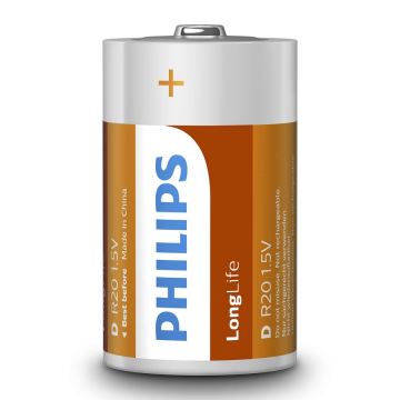 Philips R20L2B/10 - 2 бр. Батерия, цинков-хлорид D LONGLIFE 1,5V 5000mAh