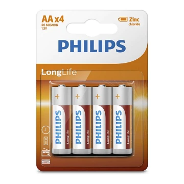 Philips R6L4B/10 - 4 бр. Батерия, цинков-хлорид AA LONGLIFE 1,5V 900mAh