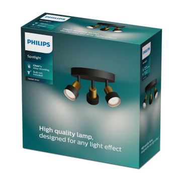 Philips - Спот CONDUIT 3xGU10/5W/230V черен/месинг