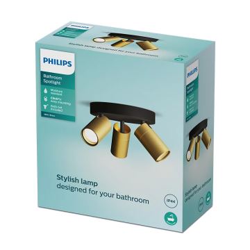 Philips - Спот за баня IDRIS 3xGU10/5W/230V IP44 черен/златист