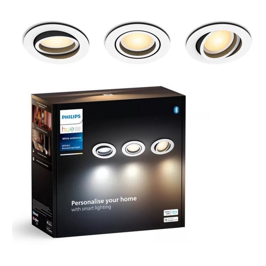 Philips - К-кт 3x LED Димируема лампа за вграждане Hue MILLISKIN 1xGU10/4,2W/230 2200-6500K