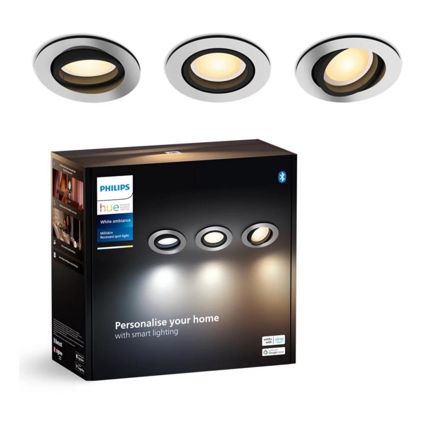 Philips - К-кт 3x LED Димируема лампа за вграждане Hue MILLISKIN 1xGU10/4,2W/230 2200-6500K