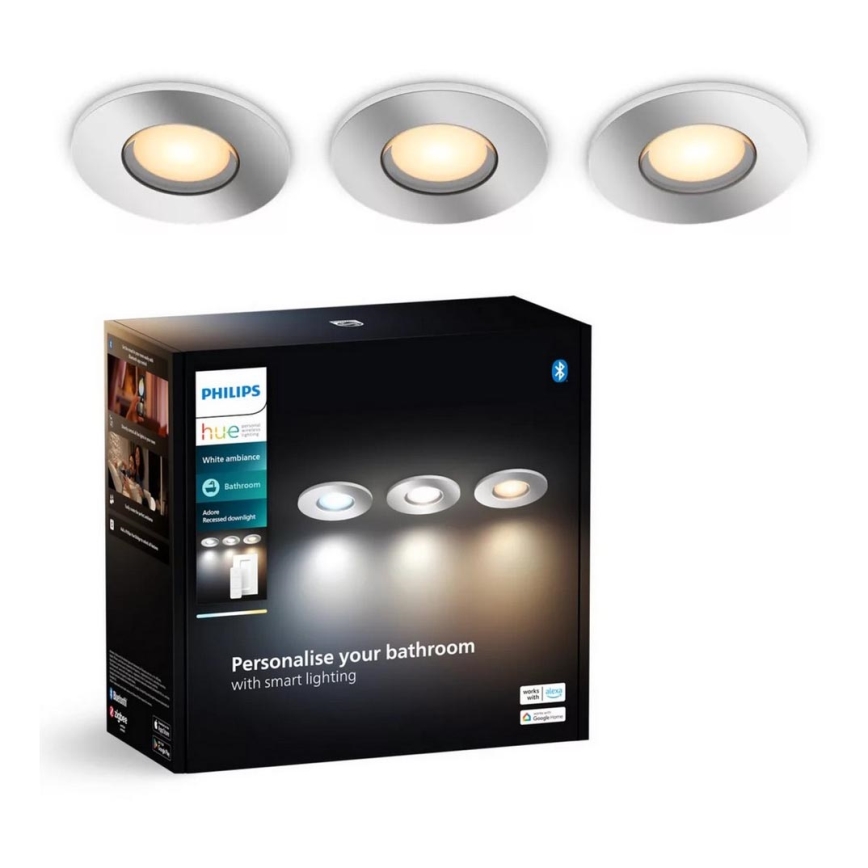 Philips - К-кт 3x LED Димируема лампа за вграждане в баня Hue ADORE BATHROOM 1xGU10/4,2W/230V 2200-6500K IP44