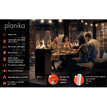 Planika - Екстериорна газова камина 149,5x36 см 8kW черен + защитно покритие