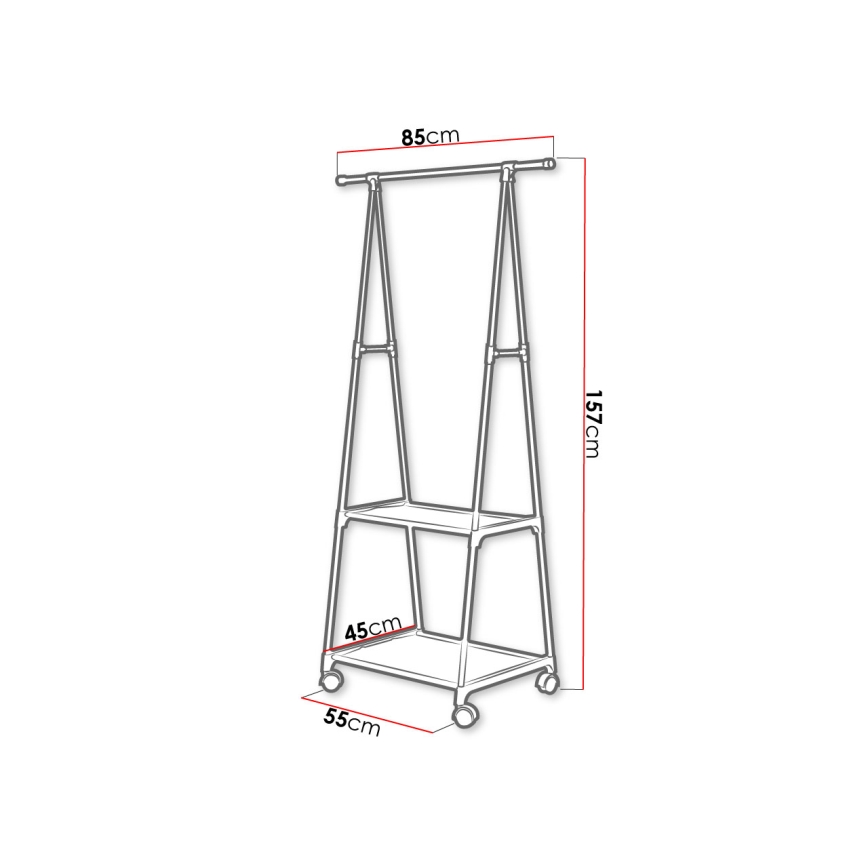Подвижна метална закачалка с рафтове OLAZEN 157x85 см черен