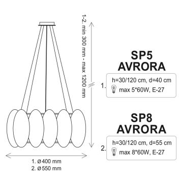 Полилей на верижка AURORA 8xE27/60W/230V