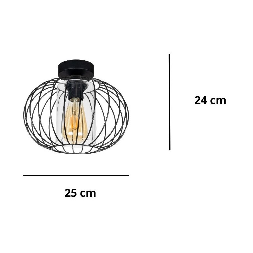 Полилей за повърхностен монтаж CORRINI 1xE27/60W/230V Ø 25 см черен/прозрачен