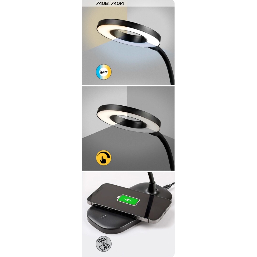Rabalux - LED Димируема сензорна настолна лампа с безжично зареждане LED/5W/5V 2700-6000K черен