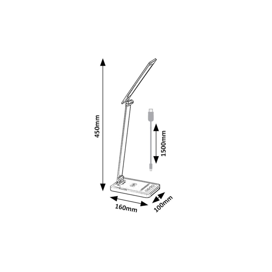 Rabalux 74213 - LED Димируем flexible настолна лампа с безжично зареждане QI и USB LED/5W/5V 3000-6500K