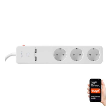 Разклонител SMART с превключвател 1.5м + 2xUSB/Wi-Fi Tuya