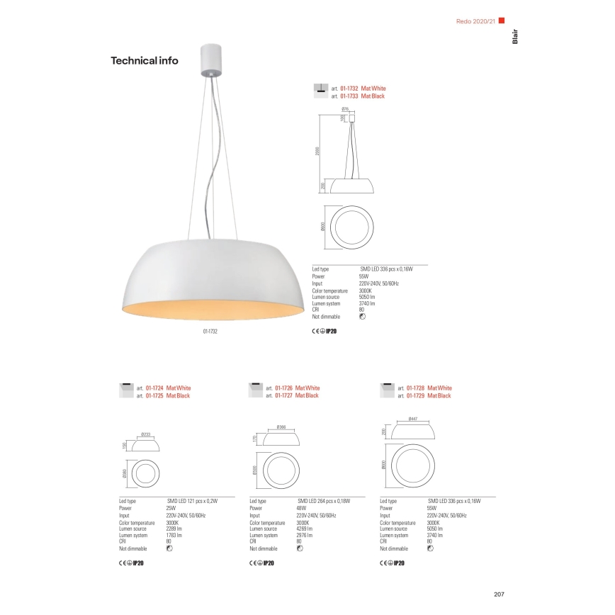 Redo 01-1732 - LED Пендел BLAIR LED/55W/230V 3000K бял