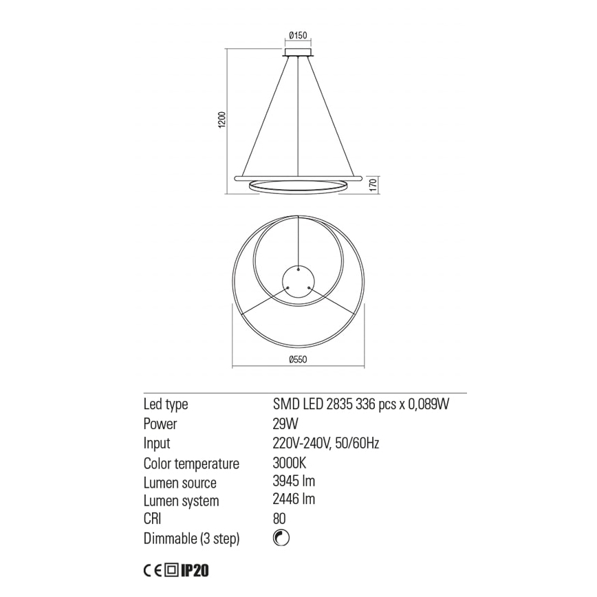 Redo 01-1793 - LED Димируем пендел TORSION LED/29W/230V Ø 55 см бял