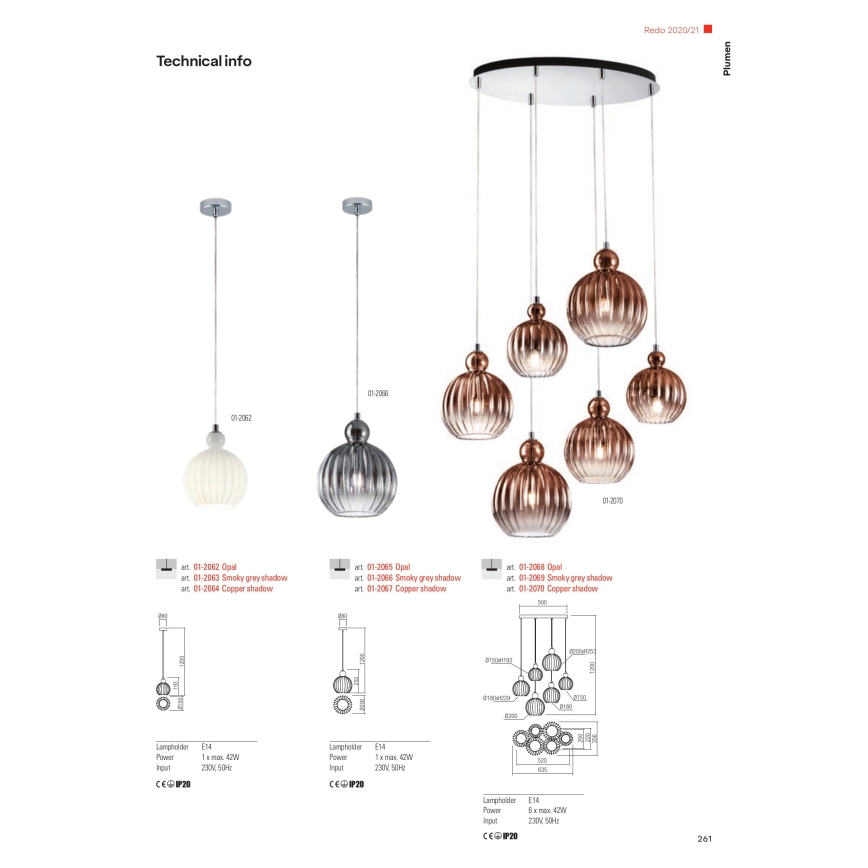 Redo 01-2068 - Пендел PLUMEN 6xE14/42W/230V бял