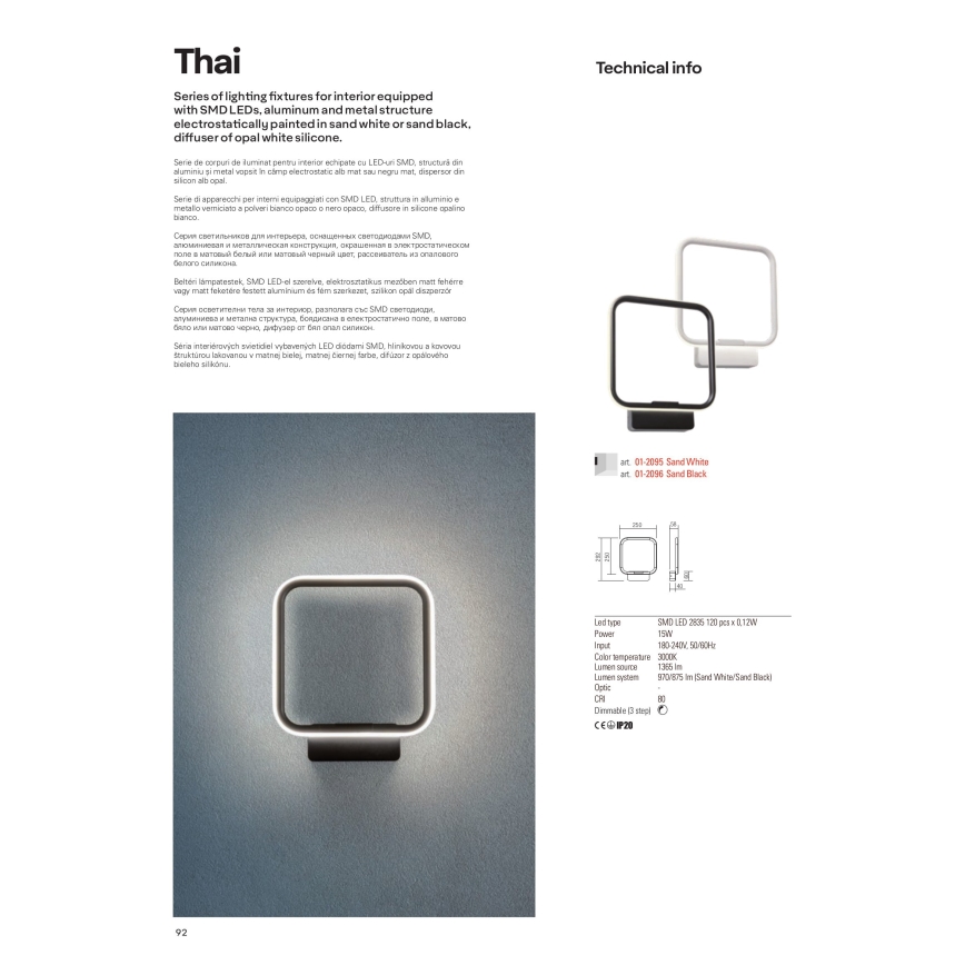 Redo 01-2097 - LED Димируем пендел THAI LED/66W/230V 3000K бял