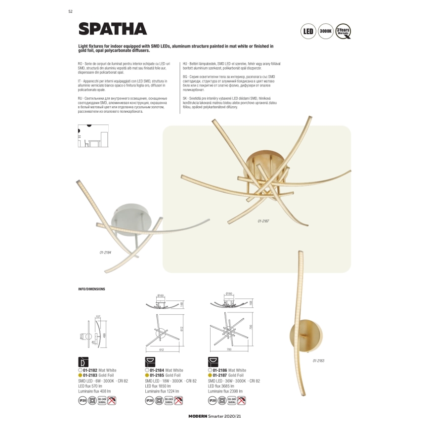 Redo 01-2185 - LED Плафониера SPATHA 3xLED/6W/230V 3000K златист