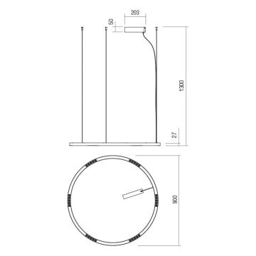 Redo 01-2207 - LED Пендел UNION LED/50W/230V 3000K Ø 90 см черен