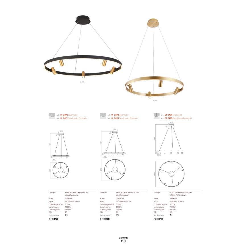 Redo 01-2490 - LED Пендел SUMMIT LED/38W/230V CRI 90 Ø 61,6 см златист