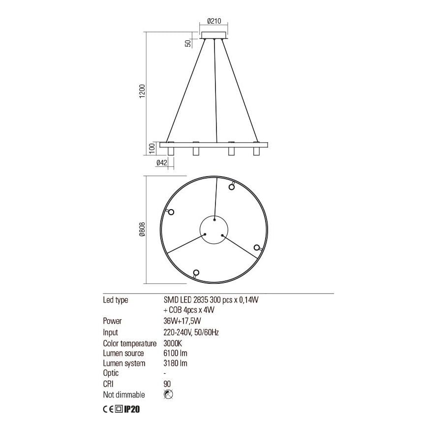 Redo 01-2492 - LED Пендел SUMMIT LED/53,5W/230V CRI 90 Ø 80,8 см златист