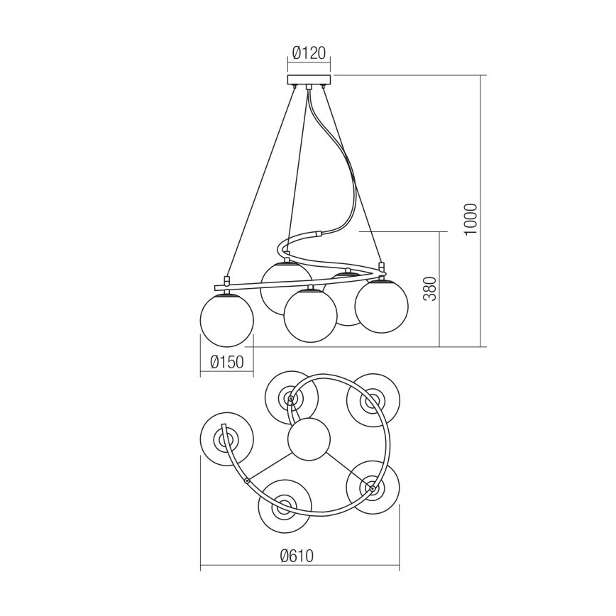 Redo 01-2719 - Пендел VOLLEY 5xE14/28W/230V златист