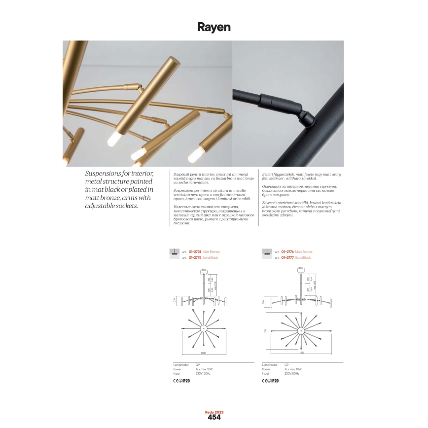 Redo 01-2777 - Висящ полилей RAYEN 16xG9/10W/230V черен