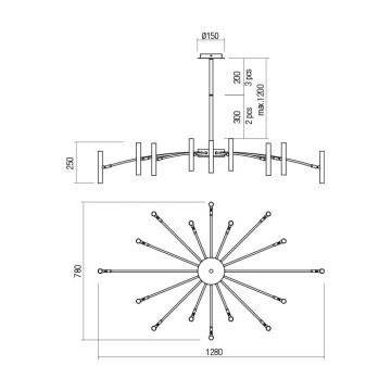 Redo 01-2777 - Висящ полилей RAYEN 16xG9/10W/230V черен