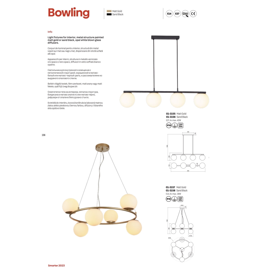 Redo 01-3155 - Пендел BOWLING 4xE27/42W/230V златист