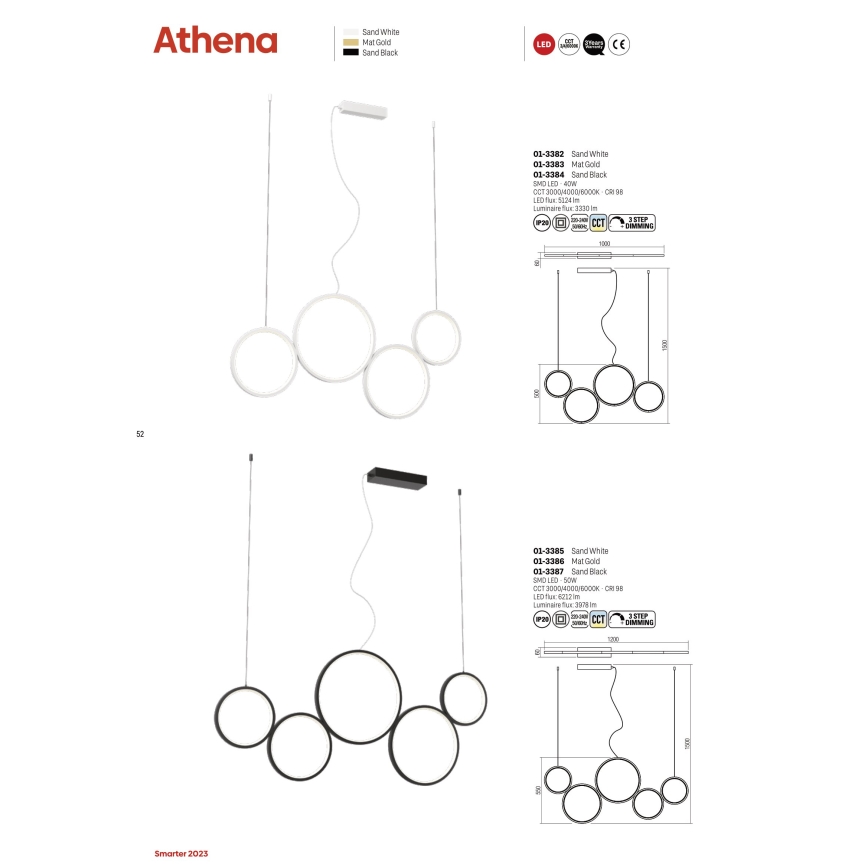 Redo 01-3382 - LED Димируем пендел ATHENA LED/40W/230V 3000/4000/6000K CRI98 бял