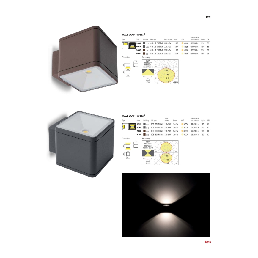 Redo 9065 - Външна LED лампа за стена BETA 2xLED/6W/230V IP54