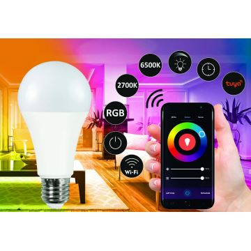 RGBW LED Димируема крушка A65 E27/11W/230V 2700-6500K Wi-Fi Tuya