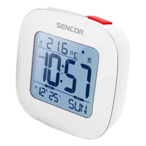Sencor - Будилник с LCD дисплей и термометър 2xAAA бял