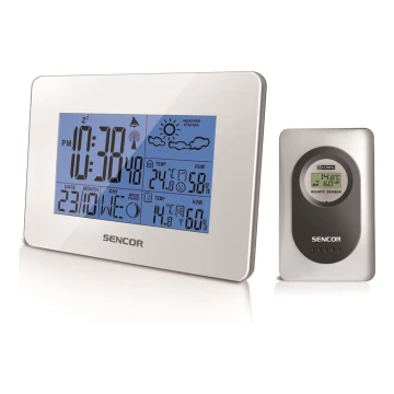Sencor - Метеорологична станция с LCD дисплей и будилник 3xAA бяла