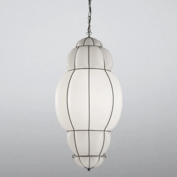 SIRU - Пендел RIVISTO 1xE27/60W/230V Ø 45 см черен/бял Венецианско стъкло