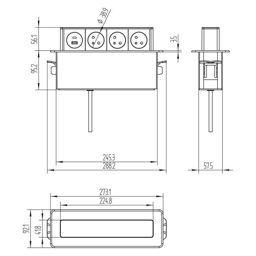 Колона с контакти за маса 3x230V + USB-A + USB-C