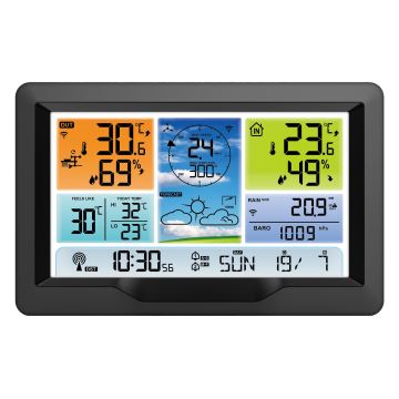 Професионална метеорологична станция с цветен LCD дисплей и будилник 3xAA