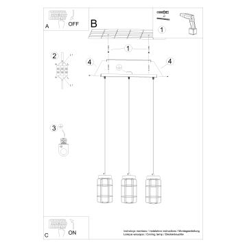 Пендел GOTTO 3xE27/15W/230V черен/бук