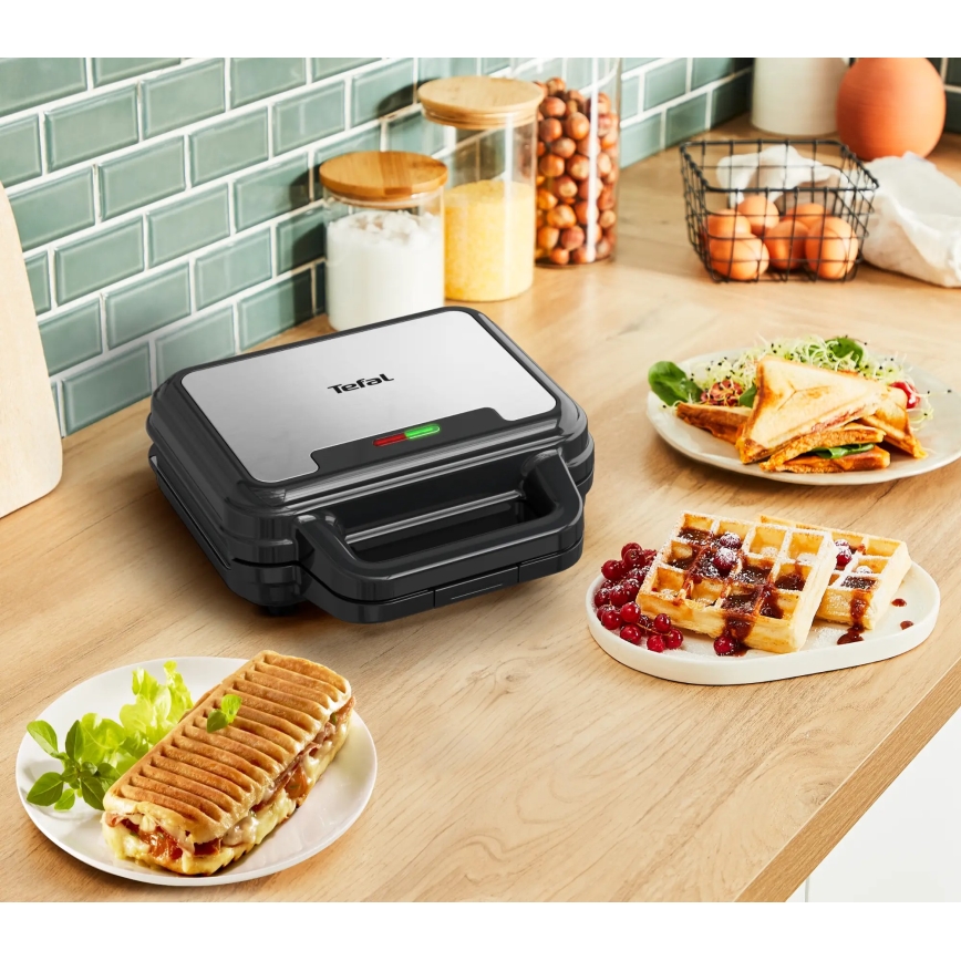 Tefal - Уред за приготвяне на сандвичи ULTRA COMPACT 3в1 700W/230V черен/хром