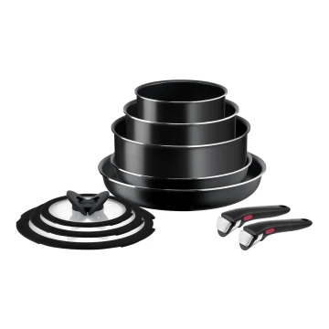 Tefal - Комплект готварски съдове 10 бр. INGENIO EASY COOK & CLEAN BLACK