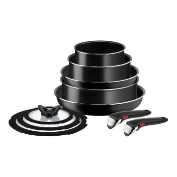 Tefal - Комплект готварски съдове 10 бр. INGENIO EASY COOK & CLEAN BLACK